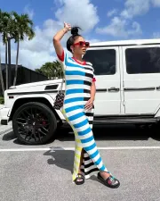 Stripe Color Blocking Split Casual Dress OD-8677