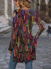 Casual Print Long Sleeve Split Tops ML-7538