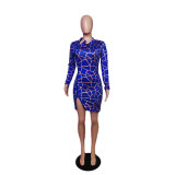 Print Zipper Long Sleeve Mini Dress QYXZ-9938