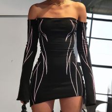 Sexy One Shoulder Long Sleeve Mini Dress GLRF-30544
