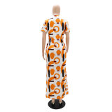 Short Sleeve Print Split Shirt Dress GYLY-10376