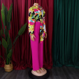 Print Long Sleeve Shirt And Wide Leg Pants 2 Piece Set GMLF-3241