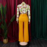 Print Long Sleeve Shirt And Wide Leg Pants 2 Piece Set GMLF-3241