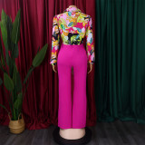 Print Long Sleeve Shirt And Wide Leg Pants 2 Piece Set GMLF-3241