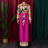 Print Long Sleeve Shirt And Wide Leg Pants 2 Piece Set GMLF-3241