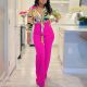 Print Long Sleeve Shirt And Wide Leg Pants 2 Piece Set GMLF-3241