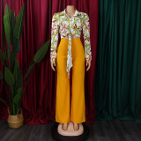 Print Long Sleeve Shirt And Wide Leg Pants 2 Piece Set GMLF-3241