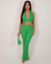 Sleeveless Halter Backless Top 2 Piece Pants Set MOF-612