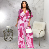 Fashion V-neck Press Pleated Print Jumpsuit YF-10705