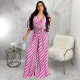 Fashion V-neck Press Pleated Print Jumpsuit YF-10705