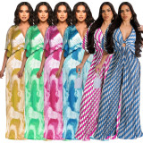 Fashion V-neck Press Pleated Print Jumpsuit YF-10705