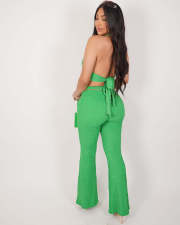 Sleeveless Halter Backless Top 2 Piece Pants Set MOF-612