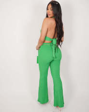 Sleeveless Halter Backless Top 2 Piece Pants Set MOF-612