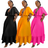 Plus Size V-Neck Ruffle Sleeve Casual Dress NNWF-7982