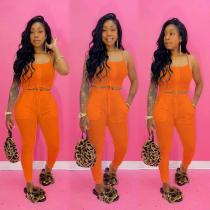 Solid Drawstring Vest Pants Two Piece Set SMD-24012