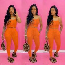 Solid Drawstring Vest Pants Two Piece Set SMD-24012