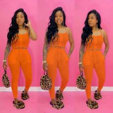 Solid Drawstring Vest Pants Two Piece Set SMD-24012