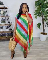 Knits Colorful Stripe Tassel Beach Dress TR-1298