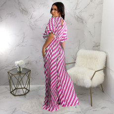 Fashion V-neck Press Pleated Print Jumpsuit YF-10705