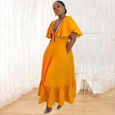 Plus Size V-Neck Ruffle Sleeve Casual Dress NNWF-7982