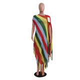 Knits Colorful Stripe Tassel Beach Dress TR-1298