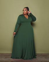 Plus Size Solid Color V Neck Long Sleeve Dress HNIF-OPP085