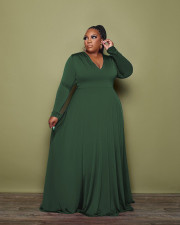 Plus Size Solid Color V Neck Long Sleeve Dress HNIF-OPP085