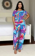 Plus Size Fashion Tie Dye Print Two Piece Short Set MOF-606