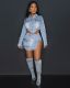 Zipper Tie Irregular Split Denim 2 Piece Skirt Set CM-8711