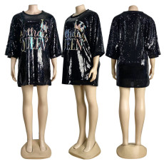 Casual Sequin Half Sleeve Midi Dress GYSF-0054