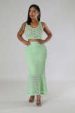 Fishnet Knit Sleeveless Long Skirt 2 Piece Set OSM-4453