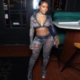 Plus Size Print Tie Up Long Sleeve Two Piece Pant Set YNSF-2639