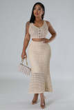 Fishnet Knit Sleeveless Long Skirt 2 Piece Set OSM-4453
