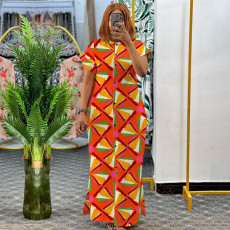Plus Size Print Short Sleeve Split Shirt Dress NNWF-7976