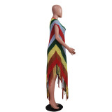 Knits Colorful Stripe Tassel Beach Dress TR-1298