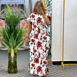 Plus Size Print Short Sleeve Split Shirt Dress NNWF-7976