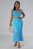 Fishnet Knit Sleeveless Long Skirt 2 Piece Set OSM-4453