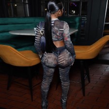 Plus Size Print Tie Up Long Sleeve Two Piece Pant Set YNSF-2639