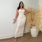 Sexy Sling Lace Solid Color Maxi Dress YF-10711