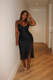 Sexy Solid Color Sling Split Midi Dress BS-1362