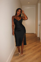 Sexy Solid Color Sling Split Midi Dress BS-1362