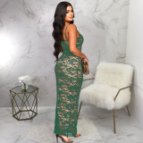 Sexy Sling Lace Solid Color Maxi Dress YF-10711