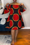 Casual Print Off Shoulder Tie Up Midi Dress NY-10748