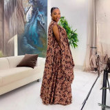 Fashion Print Shawls Tops And Wide Leg Pants 2 Piece Set NY-10732