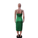 Sexy Solid Color Sling Split Midi Dress BS-1362