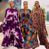 Fashion Print Shawls Tops And Wide Leg Pants 2 Piece Set NY-10732