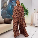 Fashion Print Shawls Tops And Wide Leg Pants 2 Piece Set NY-10732