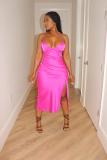 Sexy Solid Color Sling Split Midi Dress BS-1362