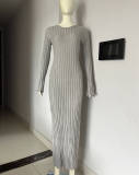 Casual Solid Knits Long Sleeve Maxi Dress GFQS-5513