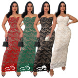 Sexy Sling Lace Solid Color Maxi Dress YF-10711